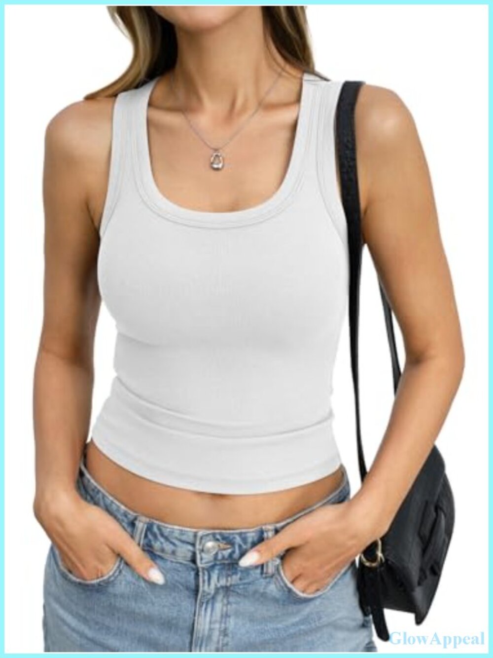 Cotton Ribbed Crop Top Fitted Scoop Neck Tank Basic Summer Shirt